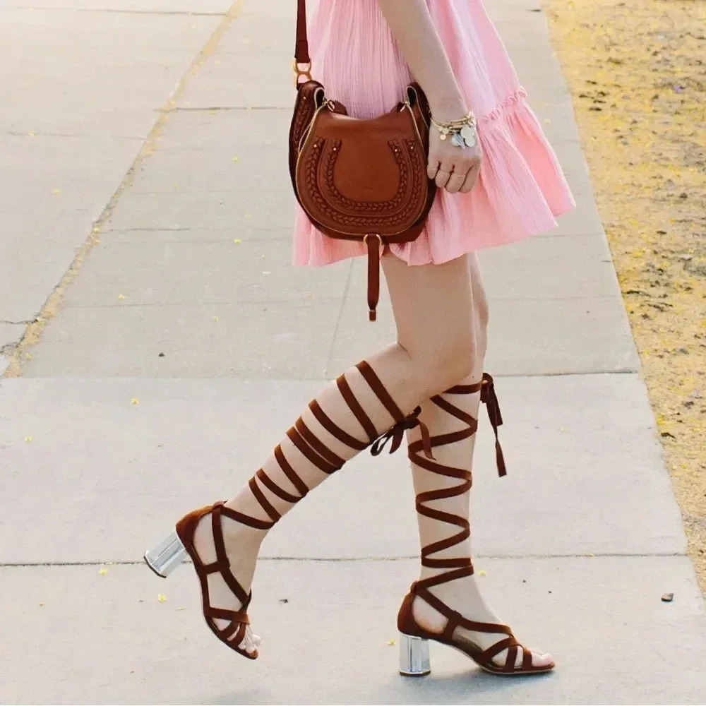 NWOT Miu Miu Suede Gladiator Mirriored Heel Sandals